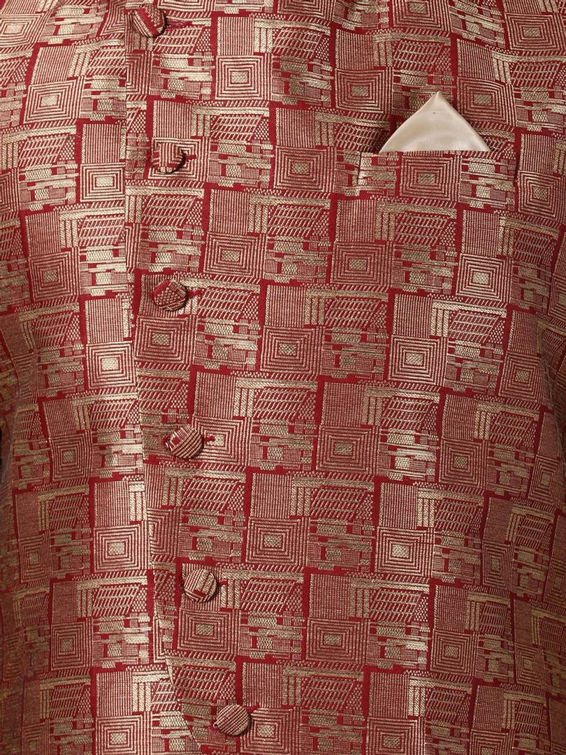 Men's Maroon 
Cotton Blend
 Woven Design Nehru Jackets